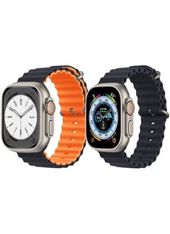 vesus Silicone Ocean Band Strap for Apple Watch Ultra 8 49mm Black/Orange2 Double Side Strap with Black Single Color Strap Set of 2 