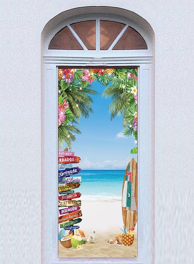 DOTOOMA 35.4 x 72.8 Inches Summer Tropical Beach Seaside Door Banner Supplies Hawaiian Floral Lead Sign Seaside Party Surf Baby Shower Kids Cake Table Banner Shooting Backgrounds - Image 4