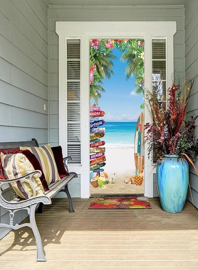 DOTOOMA 35.4 x 72.8 Inches Summer Tropical Beach Seaside Door Banner Supplies Hawaiian Floral Lead Sign Seaside Party Surf Baby Shower Kids Cake Table Banner Shooting Backgrounds - Image 2