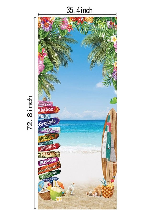 DOTOOMA 35.4 x 72.8 Inches Summer Tropical Beach Seaside Door Banner Supplies Hawaiian Floral Lead Sign Seaside Party Surf Baby Shower Kids Cake Table Banner Shooting Backgrounds - Image 5