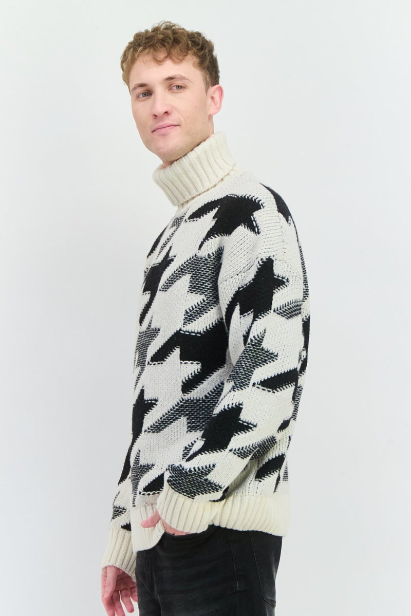 GANT Men Turtle Neck Long Sleeves Allover Printed Sweater, Cream - Image 3