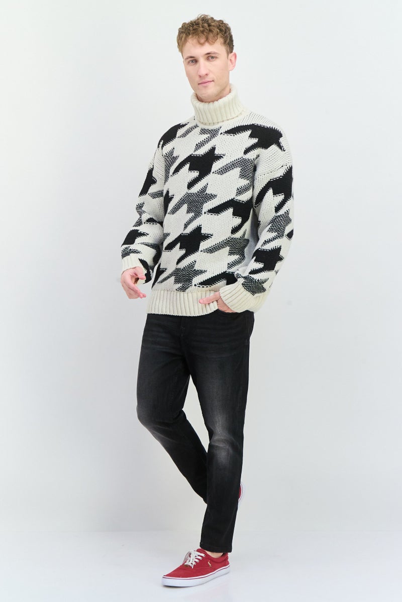 GANT Men Turtle Neck Long Sleeves Allover Printed Sweater, Cream - Image 2