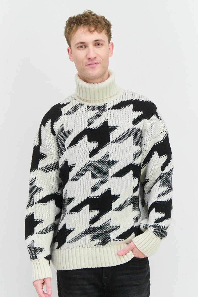 GANT Men Turtle Neck Long Sleeves Allover Printed Sweater, Cream - Image 1