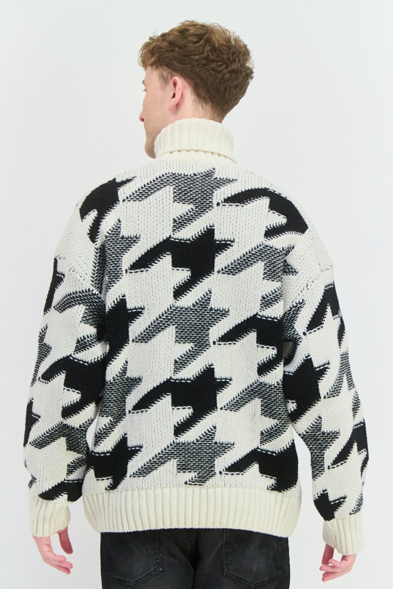 GANT Men Turtle Neck Long Sleeves Allover Printed Sweater, Cream - Image 4