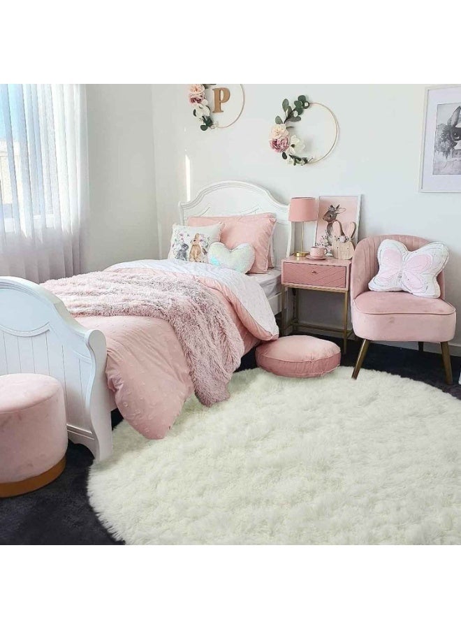 Fluffy Round Rug,23.6×23.6 Inch Soft Fuzzy Plush Circle Carpet, Non-Slip Round Floor Mat for Kids Nursery,Teen Bedroom and Home Indoor Decoration,Ivory - Image 2