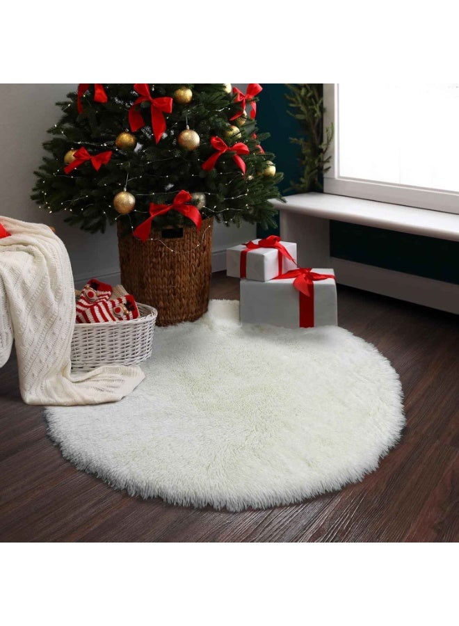Fluffy Round Rug,23.6×23.6 Inch Soft Fuzzy Plush Circle Carpet, Non-Slip Round Floor Mat for Kids Nursery,Teen Bedroom and Home Indoor Decoration,Ivory - Image 5