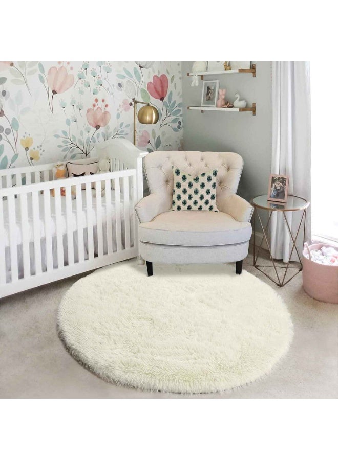 Fluffy Round Rug,23.6×23.6 Inch Soft Fuzzy Plush Circle Carpet, Non-Slip Round Floor Mat for Kids Nursery,Teen Bedroom and Home Indoor Decoration,Ivory - Image 4