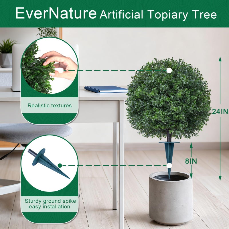EverNature 2Pack Artificial Boxwood Topiary Ball Trees,16''UV Resistant Fake Evergreen Shrubs Bushes Plants with Ground Spike, Fake Plants for Outdoor Indoor Front Porch Garden - Image 4