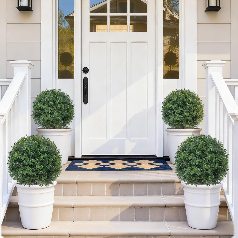 EverNature 2Pack Artificial Boxwood Topiary Ball Trees,16''UV Resistant Fake Evergreen Shrubs Bushes Plants with Ground Spike, Fake Plants for Outdoor Indoor Front Porch Garden - Image 2