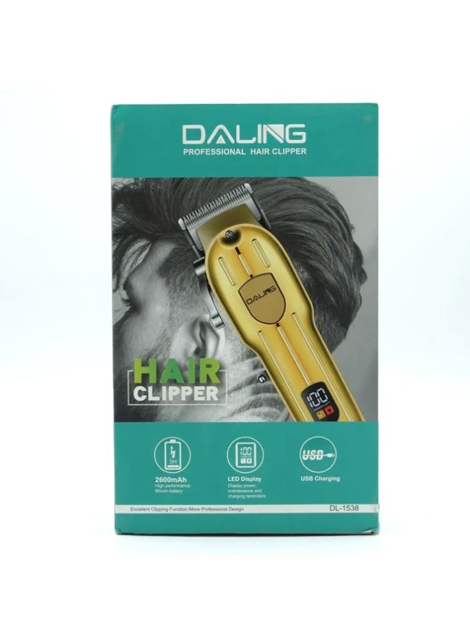 DALING DL-1538 LED Display Rechargeable Hair Clipper Trimmer 120 min  Runtime 4 Length Settings (Gold) - Image 3