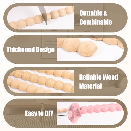 Hamminy Beaded Wood Trim Molding Decorative Half Wooden Bobbin Trim 15.7 Inch Unfinished 3D Decorative Molding Paintable for Home Wall Cabinet Door Window Bookshelf DIY Decoration (11mm, 6 Pcs) - Image 3