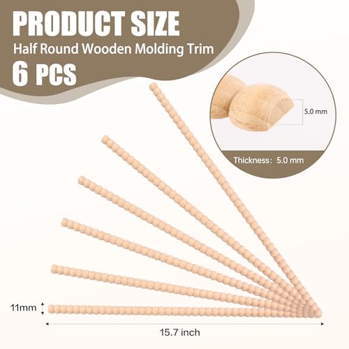 Hamminy Beaded Wood Trim Molding Decorative Half Wooden Bobbin Trim 15.7 Inch Unfinished 3D Decorative Molding Paintable for Home Wall Cabinet Door Window Bookshelf DIY Decoration (11mm, 6 Pcs) - Image 2