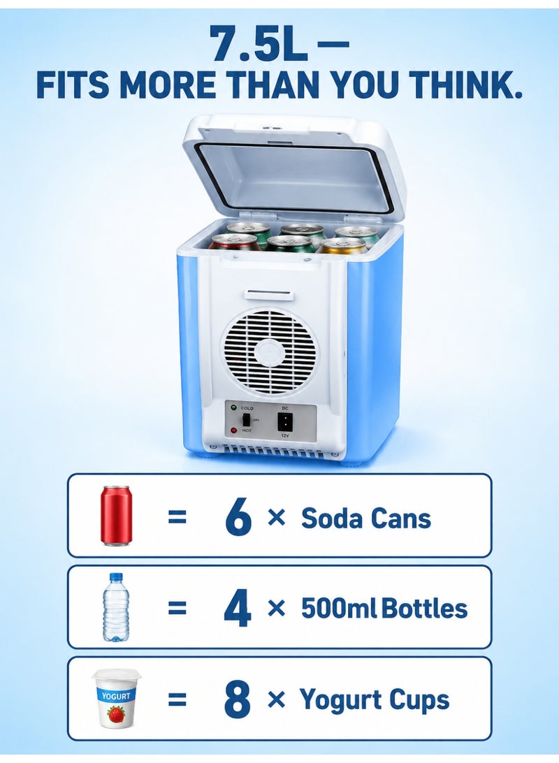 Portable car fridge, 12V DC mini fridge, 7.5-litre portable cool box, compact car freezer, cool blue, ideal for travel, camping and road trips. Keeps skincare products, fruit, drinks and food fresh; dual-function cooling and heating - Image 3