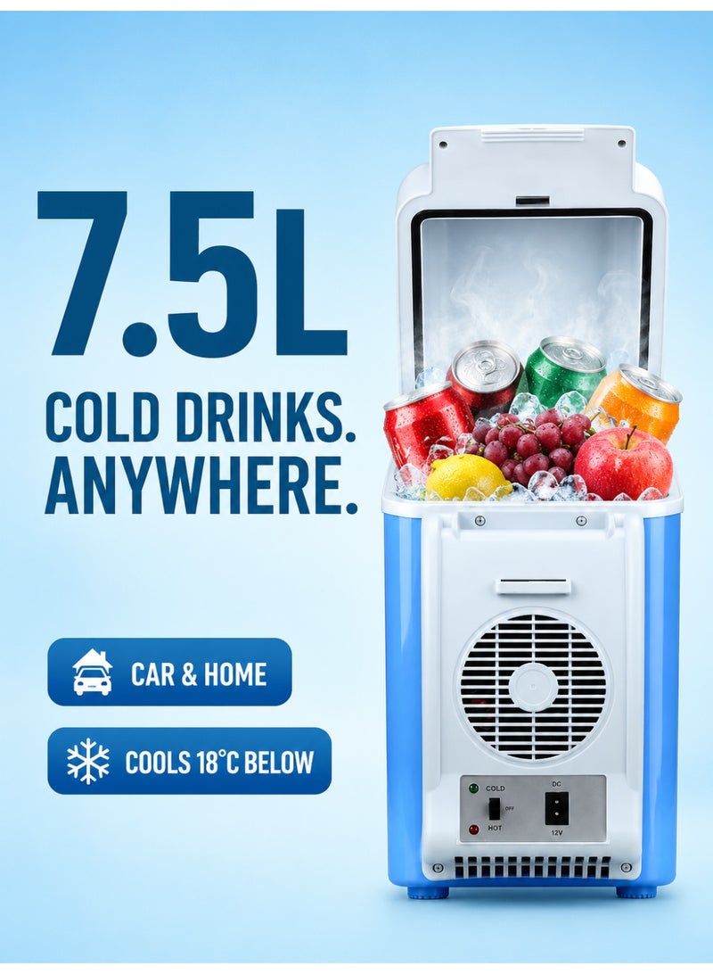 Portable car fridge, 12V DC mini fridge, 7.5-litre portable cool box, compact car freezer, cool blue, ideal for travel, camping and road trips. Keeps skincare products, fruit, drinks and food fresh; dual-function cooling and heating - Image 1