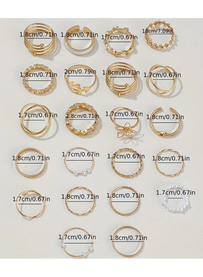 Goolsky 10pcs Chic Stacking Ring Set - Durable Alloy Construction, Trendy Chain, Leaf & Flower Designs in Golden or Silvery Finish for Everyday Fashion  - Image 4