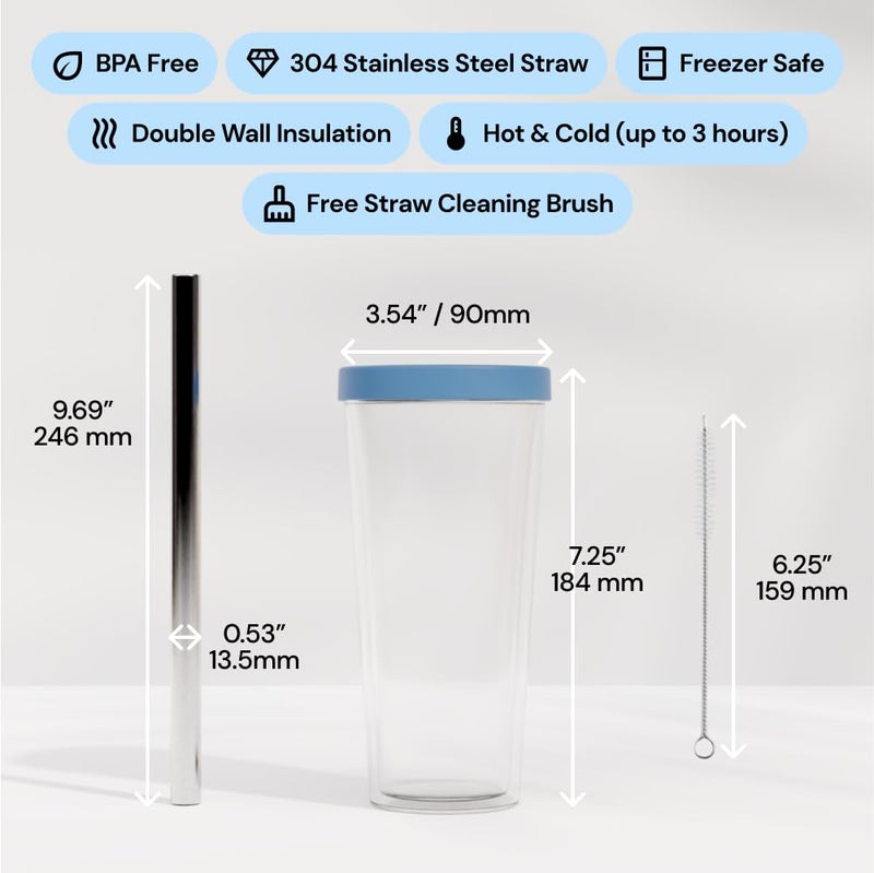 Dodoko Reusable Boba Cup and Straw Boba Tea Cup Bubble Tea Cup Reusable Iced Coffee Cup Cold Coffee Cup Smoothie Cup with Lid and Straw Smoothie Cup to go Smoothie Tumbler 17 oz - Breeze Blue - Image 4
