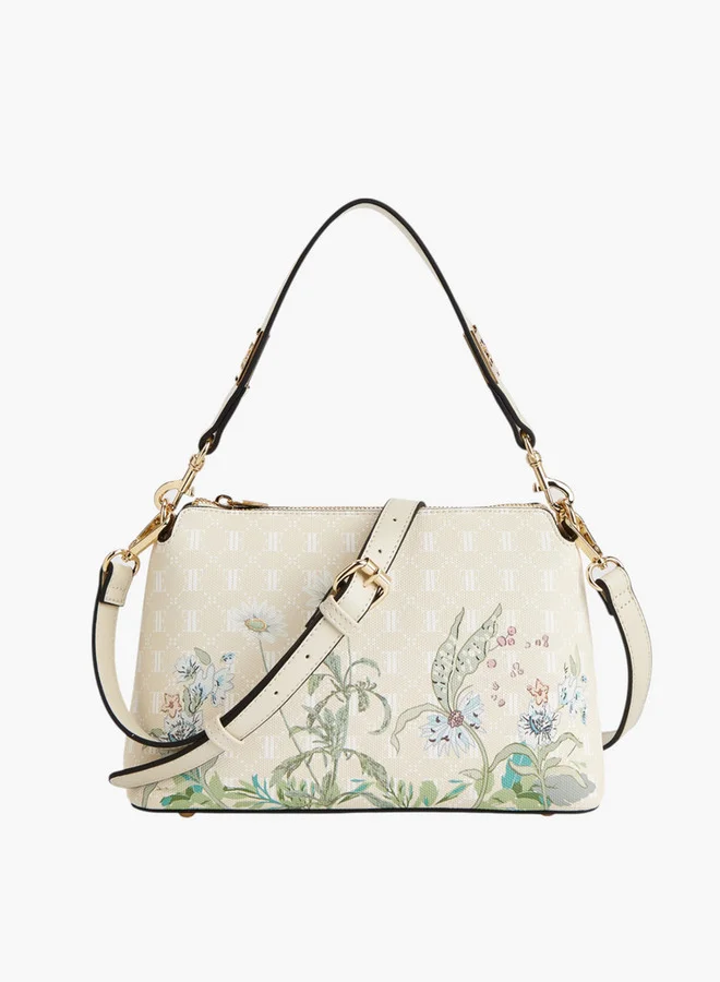 ايل Floral Print Shoulder Bag with Adjustable Strap and Zip Closure