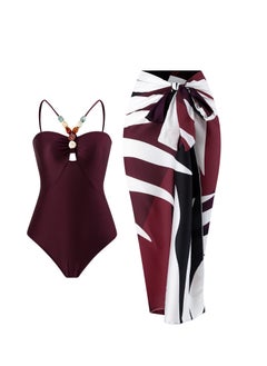 Generic 2Pcs The latest women's one-piece swimsuit hollow gem long dress swimsuit set  - Image 1