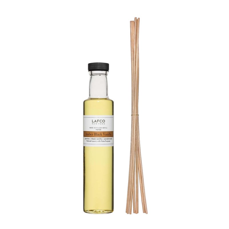 LAFCO New York Reed Diffuser Refill Amber Black Vanilla 84 oz Up to 4Month Fragrance Life Includes Natural Wood Reeds Free of Dyes Propellants Made in The USA