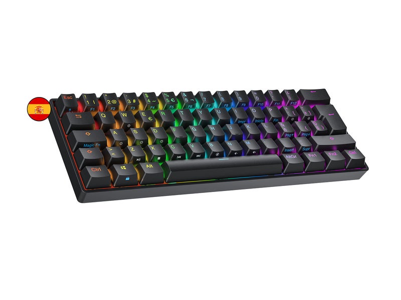 Ranked N60 Nova 60 Hot Swappable Mechanical Gaming Keyboard 62 Keys Multi Color RGB LED Backlit for PCMac Gamer ISO ES Spanish Layout Black Gateron Brown