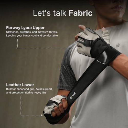CULT Fitness Training Gloves for Men & Women – Premium Grip Unisex Workout Gloves with Breathable Lycra & Half-Finger Design – Durable, Anti-Slip, Sweat-Absorbent Gym Gloves - Beige - Image 5