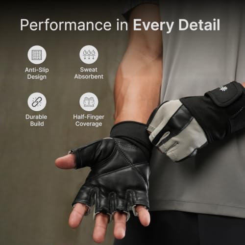CULT Fitness Training Gloves for Men & Women – Premium Grip Unisex Workout Gloves with Breathable Lycra & Half-Finger Design – Durable, Anti-Slip, Sweat-Absorbent Gym Gloves - Beige - Image 4