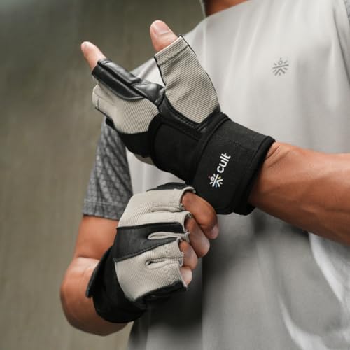 CULT Fitness Training Gloves for Men & Women – Premium Grip Unisex Workout Gloves with Breathable Lycra & Half-Finger Design – Durable, Anti-Slip, Sweat-Absorbent Gym Gloves - Beige - Image 2