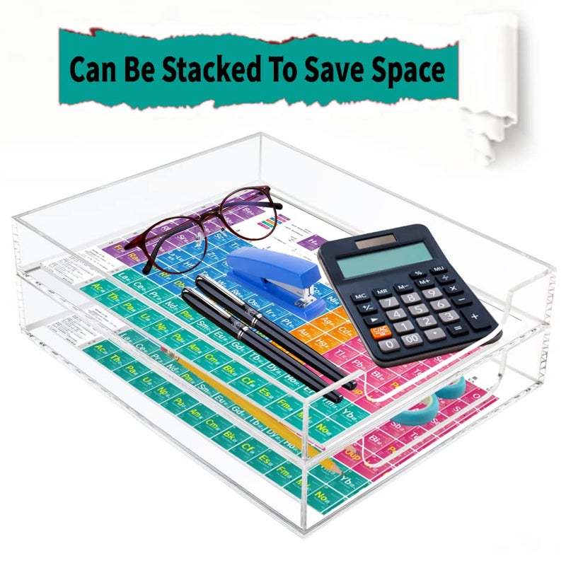 Tasybox Acrylic Letter Paper Organizer, Clear Desk Organizer Tray Stackable Desk Accessories Tray for School Home Office Supplies - Image 4