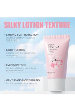 Laikou Sun Cream Spf50, Sakura Spf 50 Face Moisturiser for Daily UVA UVB - Moisturizing Suncream for Oily Skin - No White Cast & Non-Greasy Lightweight Texture - Lotion Sunscreen Even Skin Tone 30g  - Image 3