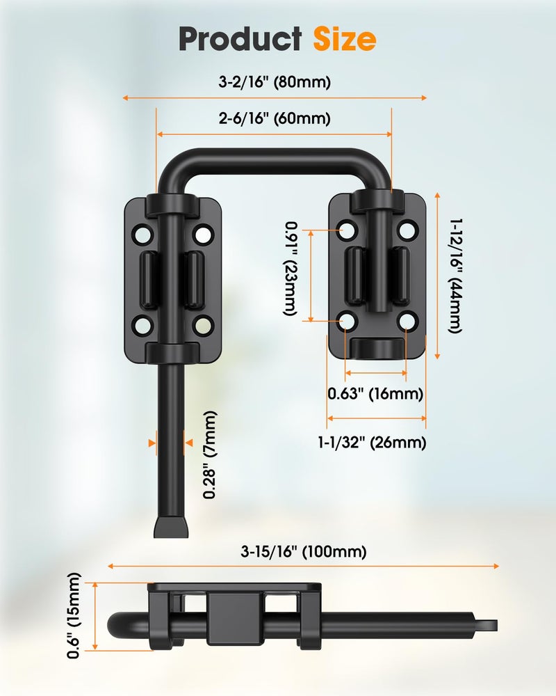 MeBantoo 2.36 Inch U Patio Sliding Door Loop Lock Latch - Stainless Steel Home Security Loop Bolt Lock for Barn, Garden, Fence Gate, Window - Multi-Angle Installation Option (Black-1 Pc) - Image 2