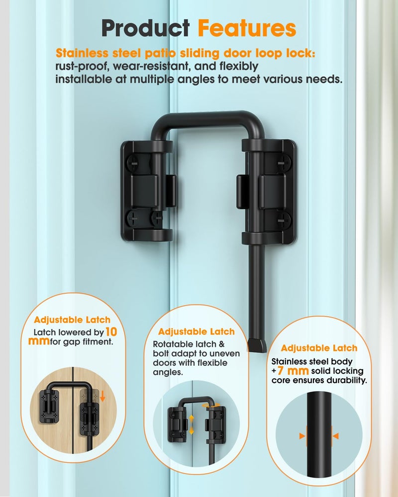 MeBantoo 2.36 Inch U Patio Sliding Door Loop Lock Latch - Stainless Steel Home Security Loop Bolt Lock for Barn, Garden, Fence Gate, Window - Multi-Angle Installation Option (Black-1 Pc) - Image 3