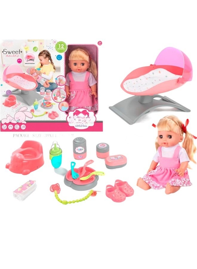 Toy Box Baby Doll Playset With Feeding & Potty Accessories And Toy Rocker Pretend Toy Set For Kids