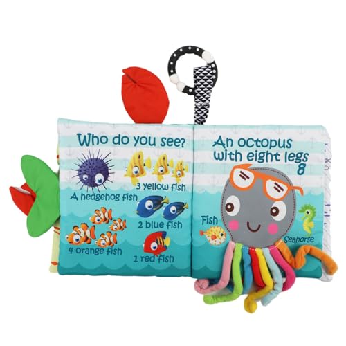 Bebe Mondo Fish Baby Book 0-6 Months,Touch Feel Cloth Crinkle Books for Babies,Infant Baby Toys 6-12 Months,Learning Education Soft Sensory Mirror Toy,Shower Gifts Easter for Boys Girls-Teether - Image 5