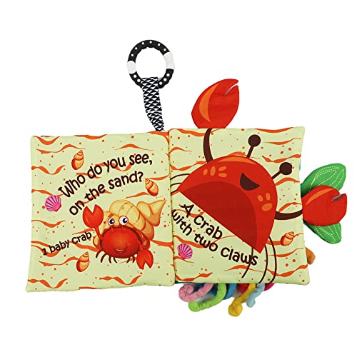 Bebe Mondo Fish Baby Book 0-6 Months,Touch Feel Cloth Crinkle Books for Babies,Infant Baby Toys 6-12 Months,Learning Education Soft Sensory Mirror Toy,Shower Gifts Easter for Boys Girls-Teether - Image 4