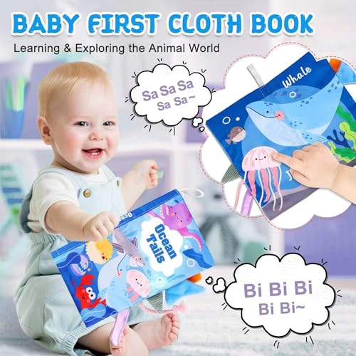 VIVATRA Learning Tails Book, Children's Tail Cloth Book Set, Tear Resistant Books with Rustling Sound, Early Educational Toy for 0-3 Years, Boys & Girls, Ideal for Baby Showers | Ocean Tails - Image 5