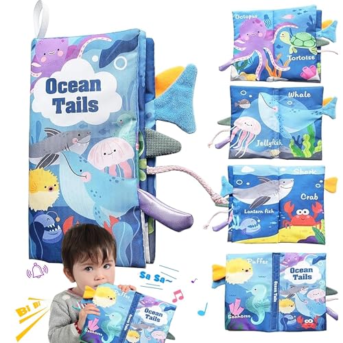 VIVATRA Learning Tails Book, Children's Tail Cloth Book Set, Tear Resistant Books with Rustling Sound, Early Educational Toy for 0-3 Years, Boys & Girls, Ideal for Baby Showers | Ocean Tails - Image 1