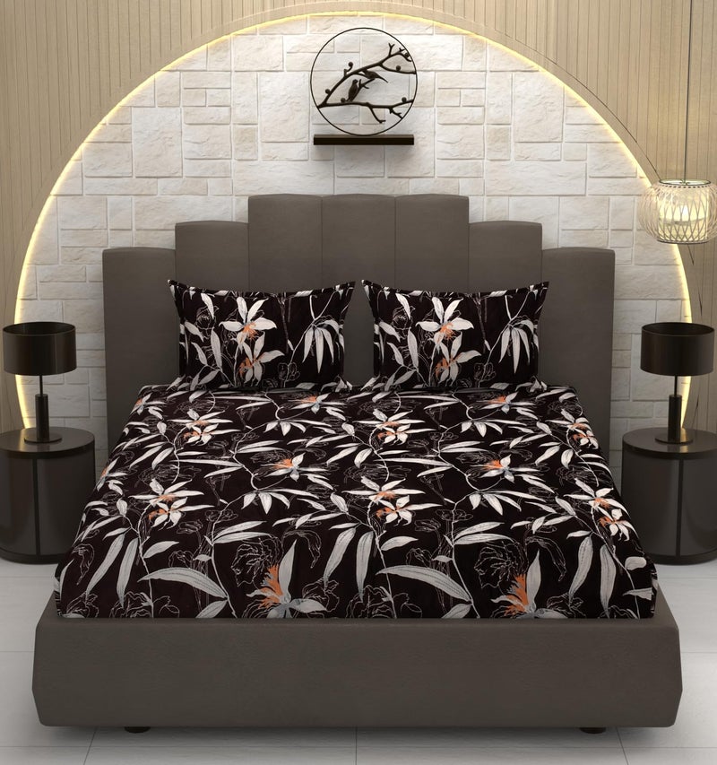 TIB Luxurious Flannel Warm Elastic Fitted Bedsheets Double Bed, 72 x 78 x 8 inch, with 2 Pillow Covers 18x28 Inch. (Flower Brown) - Image 5