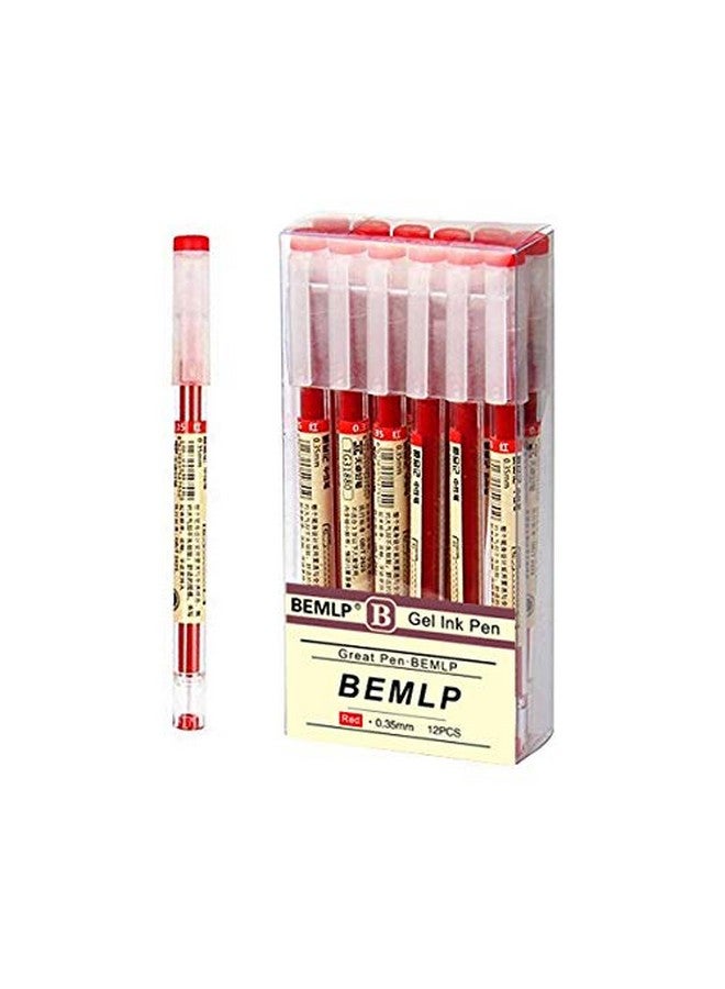 BEMLP Gel Ink Pen Extra Fine Point Pens Ballpoint Pen 0.35Mm Red Liquid Ink Rollerball Gel Pens Premium Quick-Drying For Japanese Office School Stationery Supply 12 Packs - Image 1
