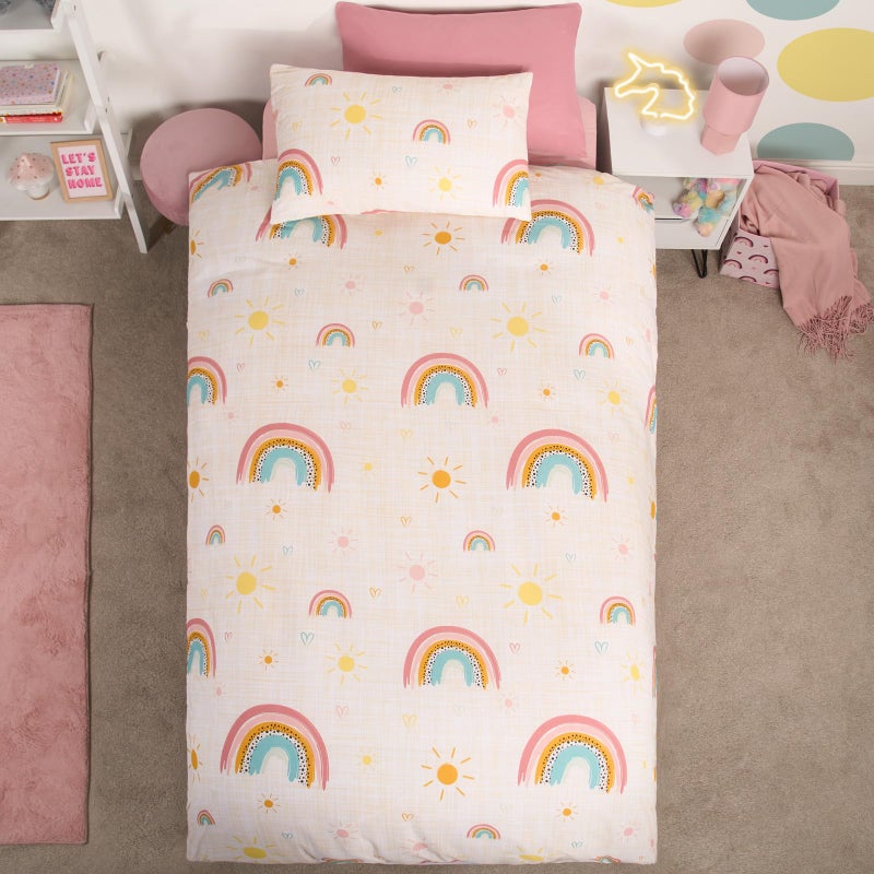 Dreamscene Rainbow Duvet Cover with Pillowcase Girls Single Duvet Cover Bedding Single Bed Childrens Duvet Covers  Sets Kids Bed Bedding Sets for Girls Rainbow Bedding Pink Single 120x150cm