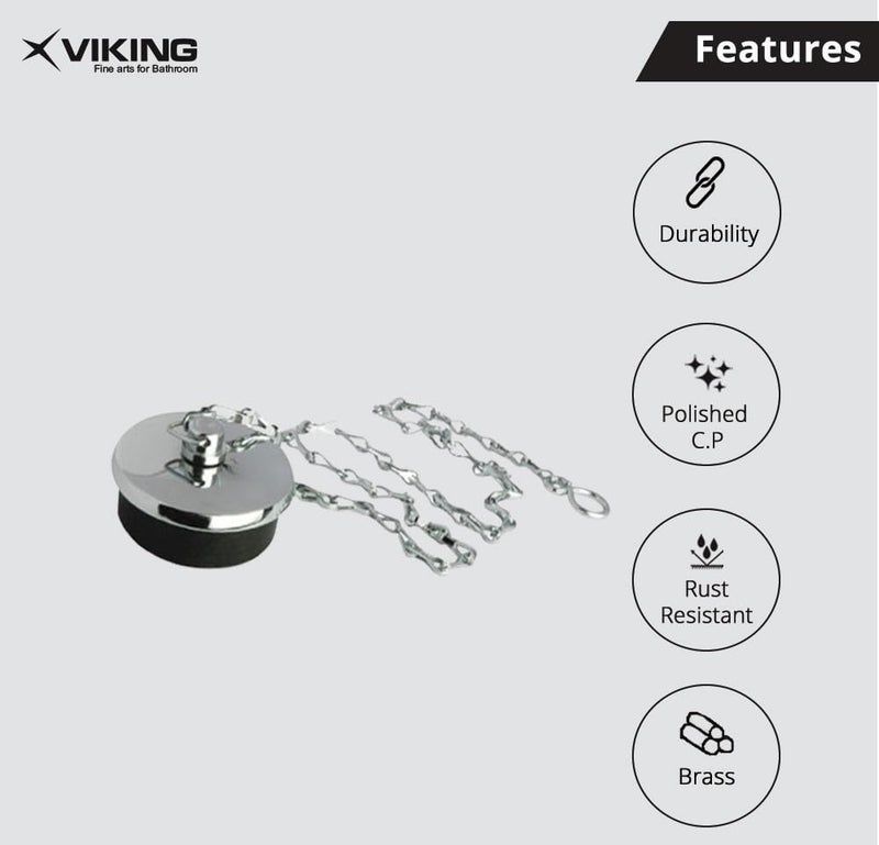 Viking سدادة سلسلة نحاسية كلاسيكية - قطر 40 مم (1-1/2 بوصة) - كروم، مناسبة للأحواض، حوض الغسيل، تمنع الانسداد والت blockage - Image 4