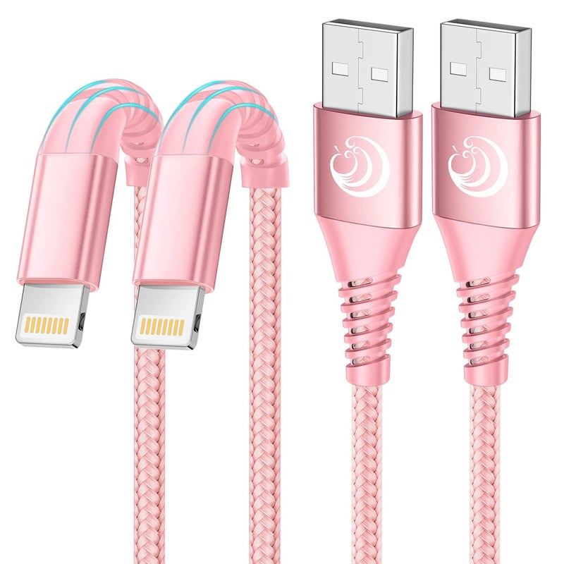 Aioneus iPhone Charger 6ft 2Pack, Apple Certified USB A to Lightning Cable Nylon Braided Phone Charger Cord Fast Charging for iPhone 14 13 12 11 Pro Xr Xs Max 10 8 7Plus 6 SE -Pink - Image 1