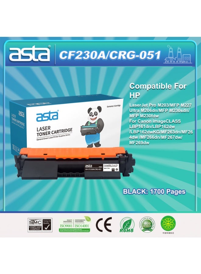استا خرطوشة حبر عالمية ASTA CF230A 30A CRG-051 متوافقة مع طابعات HP و Canon LaserJet Pro M203 MFP M227 Ultra M206dn MFP M230sdn M230fdw و ImageCLASS LBP161dn LBP162dw LBP162dwKG MF263dn MF264dw MF266dn MF267dw MF269dw. طباعة احترافية عالية الكفاءة، استهلاك منخفض للطاقة، سهلة التركيب، من مستلزمات المكتب. - Image 1