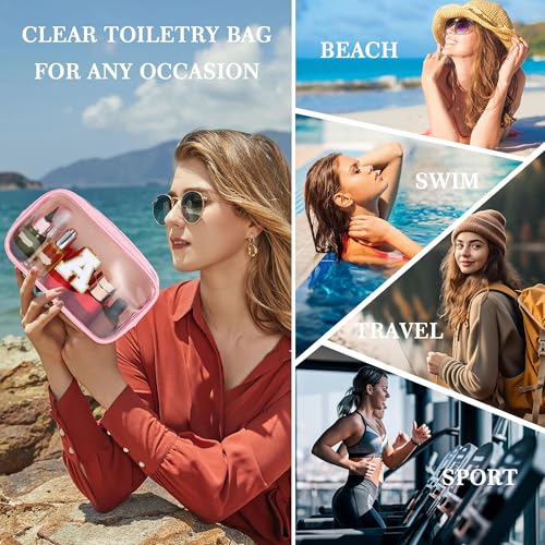 YOOLIFE Travel Clear Makeup Bag Toiletry Bag, Make up Bag Waterproof Toiletry Bags for Women Cosmetic Bag Preppy Stuff Birthday Gifts for Women Personalized Pink Mother Girlfriend Wife Gifts Letter G - Image 3