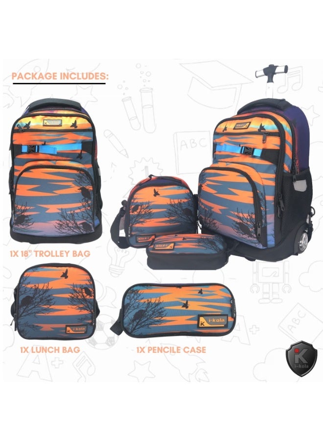 i-kola Scenery 18" 3PC Trolley Bag Set For Girsl & Boys | Rolling School Bag With Spill-Proof Lunch Bag, Single-Zip Pencil Case | Telescopic Handle | Travel-Friendly School Luggage (IK952-18TR3)  - Image 5