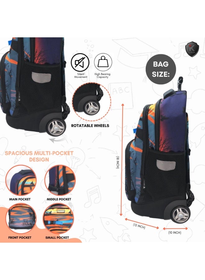 i-kola Scenery 18" 3PC Trolley Bag Set For Girsl & Boys | Rolling School Bag With Spill-Proof Lunch Bag, Single-Zip Pencil Case | Telescopic Handle | Travel-Friendly School Luggage (IK952-18TR3)  - Image 2