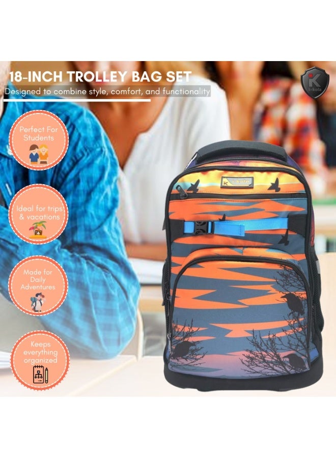 i-kola Scenery 18" 3PC Trolley Bag Set For Girsl & Boys | Rolling School Bag With Spill-Proof Lunch Bag, Single-Zip Pencil Case | Telescopic Handle | Travel-Friendly School Luggage (IK952-18TR3)  - Image 3
