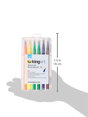 KINGART 'Watercolor-Effect' Brush Markers, 12 Colors - Brightly Colored Markers, Journaling, Lettering, Kids and Adult Coloring Books, and More, Convenient Carrying Case - Image 3