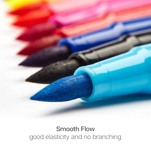 KINGART 'Watercolor-Effect' Brush Markers, 12 Colors - Brightly Colored Markers, Journaling, Lettering, Kids and Adult Coloring Books, and More, Convenient Carrying Case - Image 2