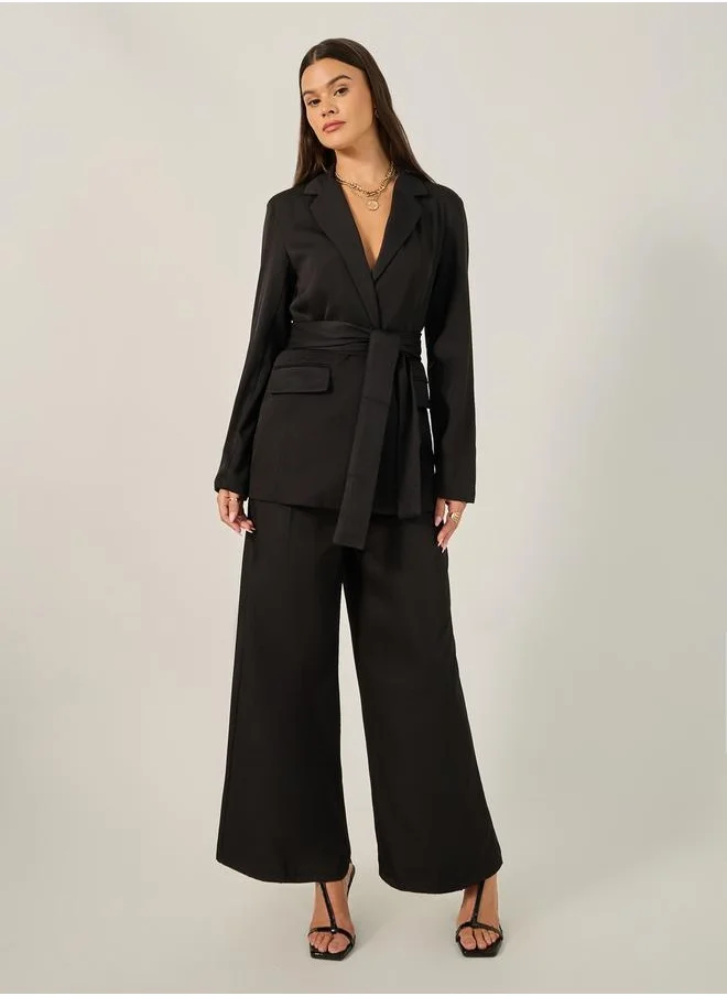 Styli Wide Leg Belted Pants with Side Pocket