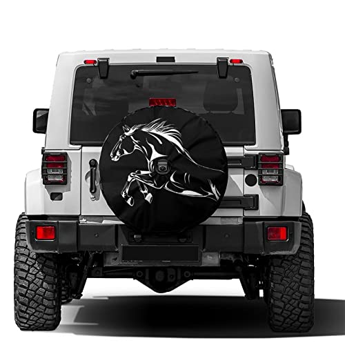 Delerain Spare Tire Cover with Backup Camera Hole Horse Black Wheel Covers Waterproof DustProof UV Sun Universal Fit for Jeep Trailer RV SUV Truck 17 Inch for Diameter 3133 - Image 1